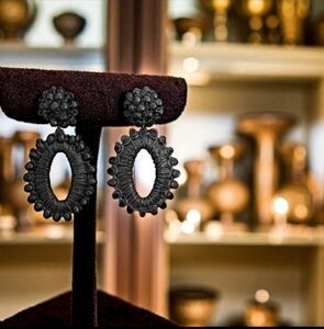 Black Beaded Statement Earrings – Elegant Sparkle